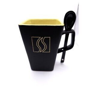 Black & Yellow Disaronno Ceramic Square Coffee Mug With Spoon Holder